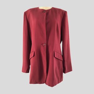 Vintage 1990s Burgundy Silk Minimalist Blazer Jacket, Women's Size 12